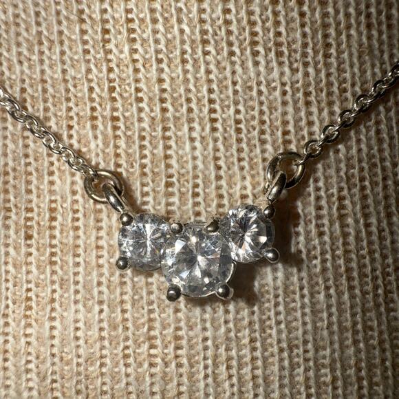 -NECKLACE WOMEN Trinity Necklace Silver With 3 Sparkling CZs 16” Length - Picture 12 of 12